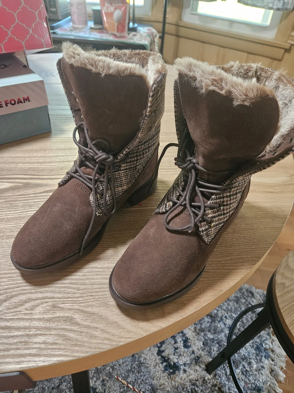 Skechers Women’s Faux Fur Cuff Winter Ankle Boots - Brown